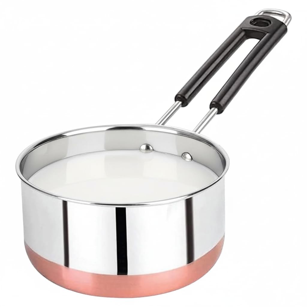 Padchaaya Copper Bottom Sauce Pan Tea Maker Milk Coffee pan bhgoni Stainless Steel Sauce Pan with Handle, Flat Base, Tea Pan, Milk Pan Tapeli Patila, Pot (Copper- 1 L)