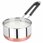 Padchaaya Copper Bottom Sauce Pan Tea Maker Milk Coffee pan bhgoni Stainless Steel Sauce Pan with Handle, Flat Base, Tea Pan, Milk Pan Tapeli Patila, Pot (Copper- 1 L)