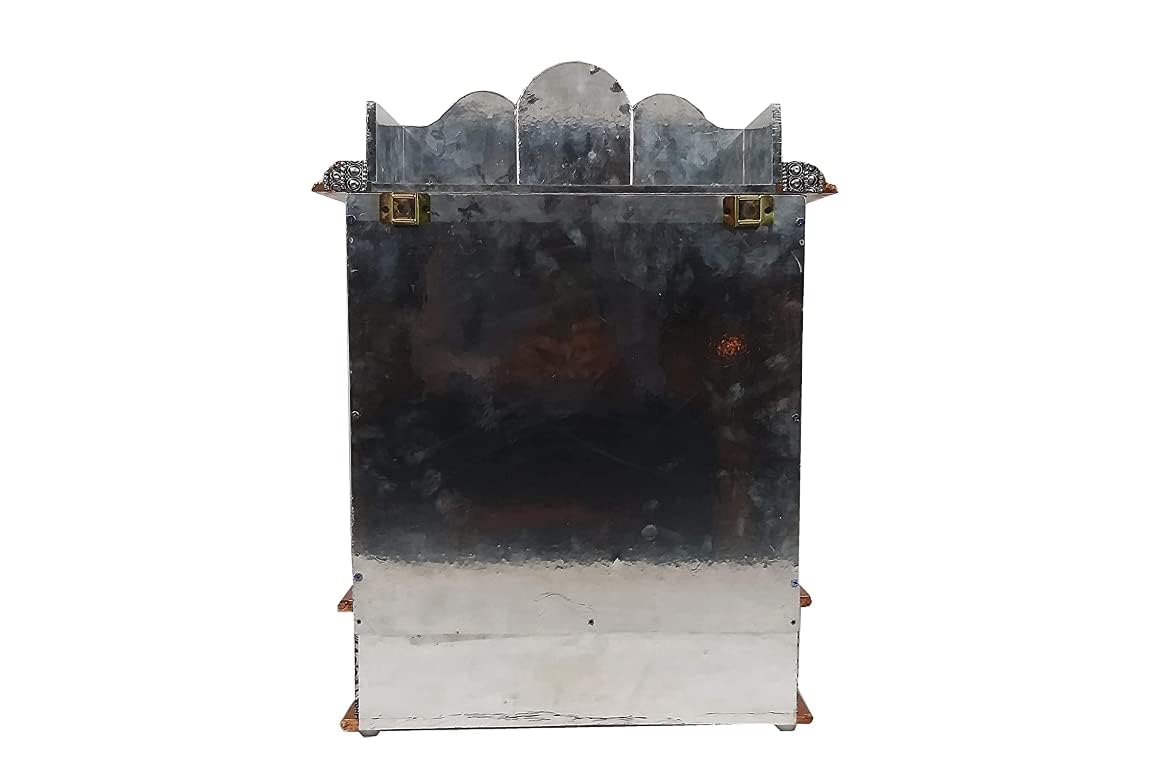 Suhanika Crafters Wooden Pooja Mandir With Copper Aluminum Accents | Big Size Temple for Home, Office, Room | Dev Ghar Sagache Mantapa (X-Large 9X15 Inches)