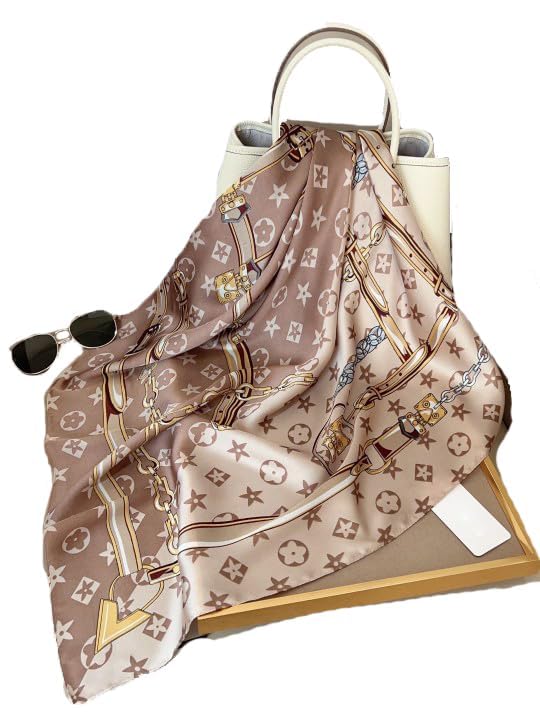 Ciroq Women's Printed Shiny Arabian Style Luxury Floral Pattern Satin Silk Head Scarf - Neck Scarf (Square)