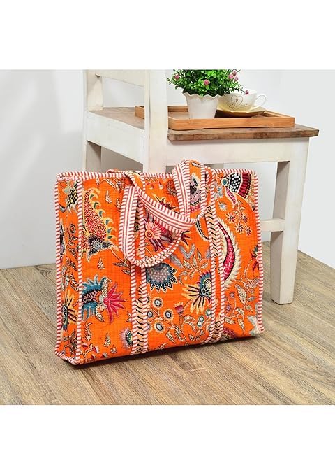 Yda fashion Quilted Cotton Tote Bag for Women & Men, 3 Layer Shopping Bag, Printed Reusable Grocery Tote, Lightweight Multipurpose Shoulder Handbag for Daily Use