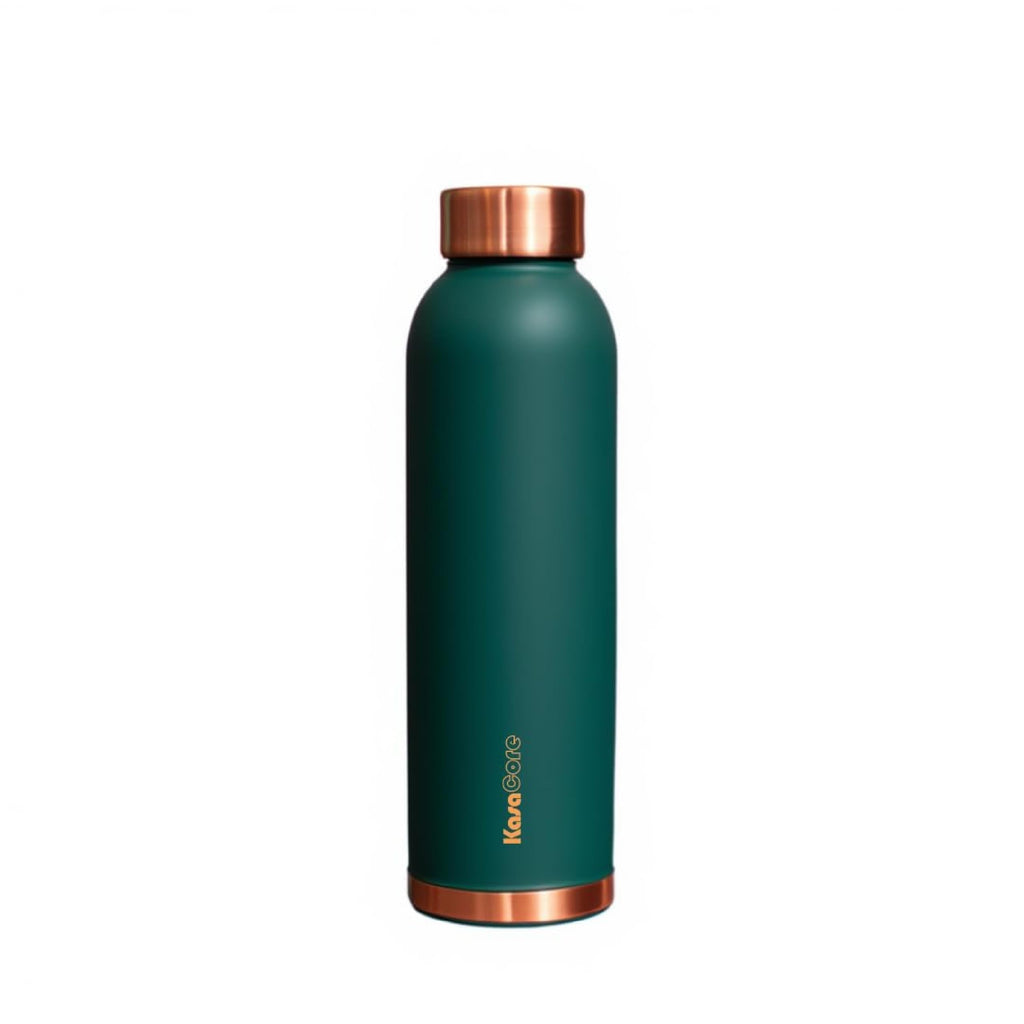 KasaCore Premium Copper Water Bottle 750 ml 99% Pure Copper | Leakproof Bottle with Matte Black Finish for Office Gym Travel Daily Use (Green)