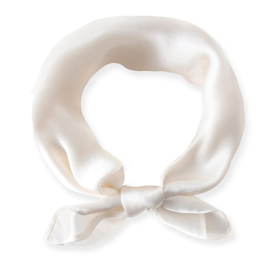 Ciormis 100% Mulberry Silk Scarf-Women's 21''/27''Square Silk Hair Head Scarf Neckerchief with Gift Packaged, 21''x 21''-style 05-ivory, 21''x 21''