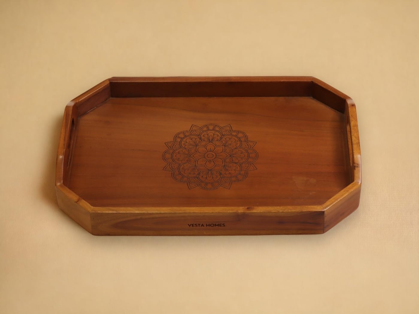 Vesta Homes Acacia Wood Serving Tray for Home/Kitchen/Restaurant/Office Organizer/Dining Table | Premium Serving Trays | 46 x 31 x 6.5 cm | Handcrafted in India