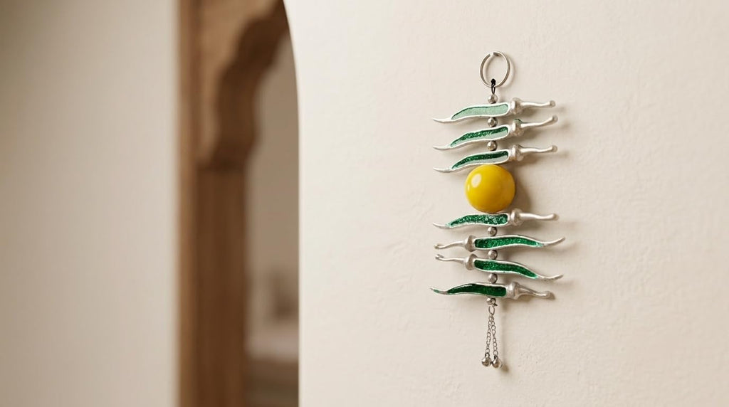 KridayKraft Decorative Silver Plated Multicolour Nimbu Mirchi Hanging, Traditional Door Entrance Decor for Positivity and Protection.