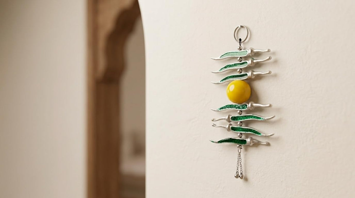 KridayKraft Decorative Silver Plated Multicolour Nimbu Mirchi Hanging, Traditional Door Entrance Decor for Positivity and Protection.