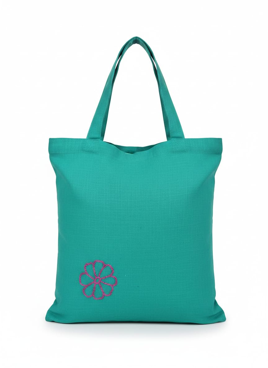 Cotton Tote Bag for Women, Plain Tote Bag for embodiery with flower theme, Reusable Multi-Purpose Cotton Bags for School/Gym/Shopping/Beach & Groceries, DIY Gift Bags, 13X15