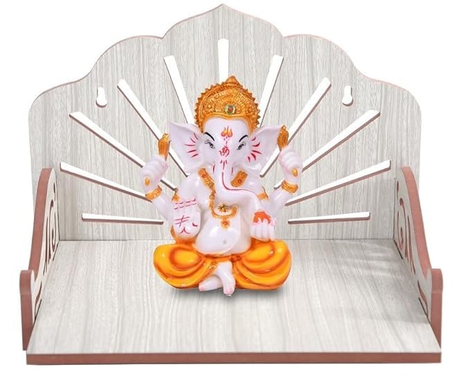 Curious Crafts Haven Decent & Beautiful Wooden Pooja Mandir for Home | Puja Stand for Home, Office and Shop | Wooden Wall Mounted Hanging Puja Temple, Mandir Devghar Stand Temple Home (Style 12)