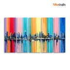 VIBECRAFTS City Skyline Premium Canvas Wall Painting Set of Five For Home|Office|Living Room|Gift (PTVC5Pcs4_8631)