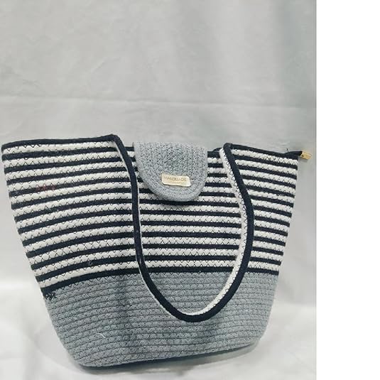 BEAUTIFUL HOMMIES Attractive Hand Bag |large Tote Bag |Summer Bag | Bucket Bag | Basket Bag | Bamboo Tote | Beach Bags for Women|Boho Bag|Handbag |Jute Bag |Handmade Bag (GREY WHITE BLACK)
