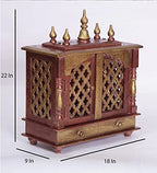 Jodhpur Handicrafts MDF Wood Home Temple Puja Mandir Home Temple Pooja Mandir with Door Pooja Room Stand (18 inch x 9 inch x 22 inch, Copper & Golden)
