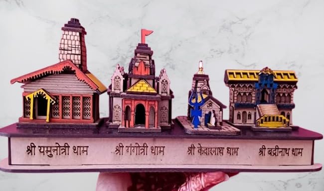 The Himalayan River Wooden Chardham Temple Model, for Home Decor Showpiece Gifting Items