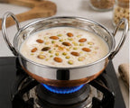 PAVANI Enterprises Stainless Steel Copper Bottom Kadhai with Handles | Heavy Duty Induction & Gas Compatible Cooking Kadai | Silver & Copper | Size No. - 12 (2 L)