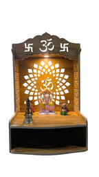 PIXELCRAFTS Wooden Temple Puja Mandir Art and Crafts Temple for Home, Shop, Office with LED SPOT Light (Size – H 15.5X L 11.5 x W 11 inch) (COACHWOODREGULAR)
