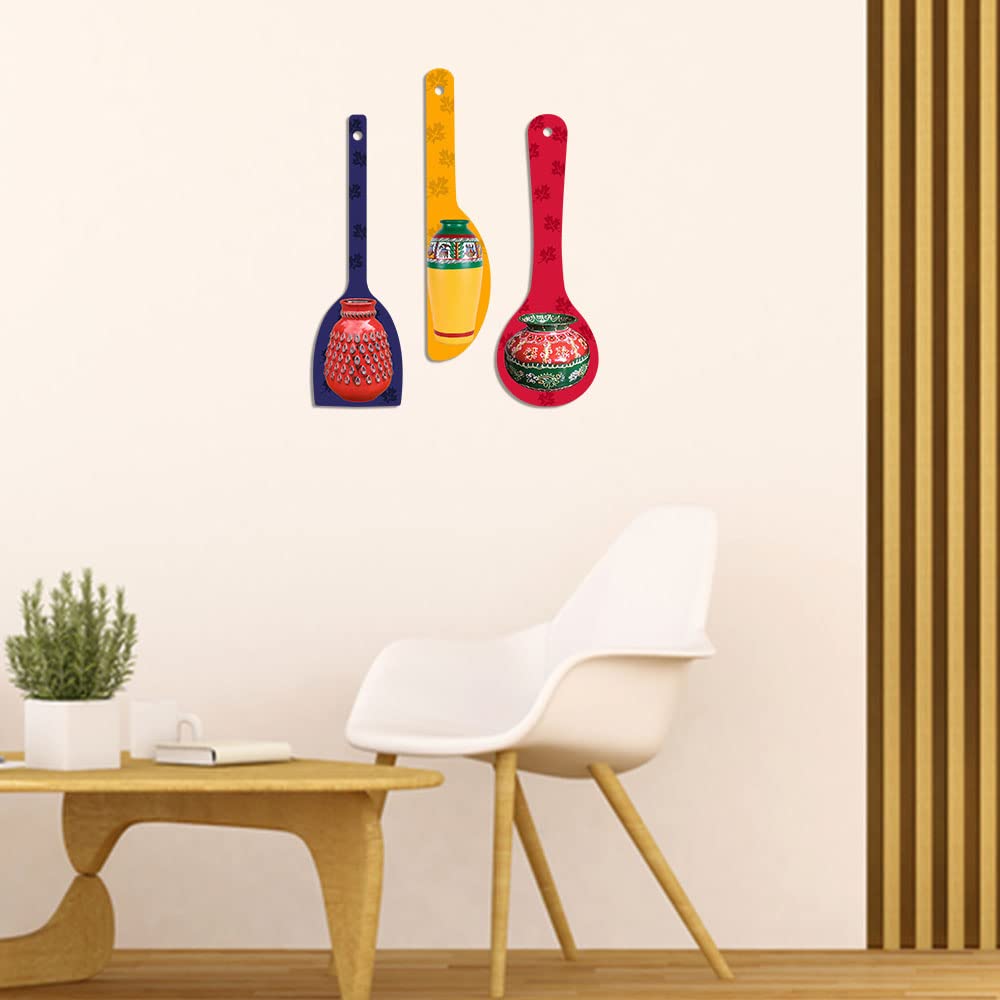 Artvibes Traditional Indian Hand Painted Pots Decorative Wall Hanging Ornaments | Modern Decoration Items | Living Room | Bedroom | Office | Artwork | Wall Poster | Unique Gift (WH_5013N), Set of 3