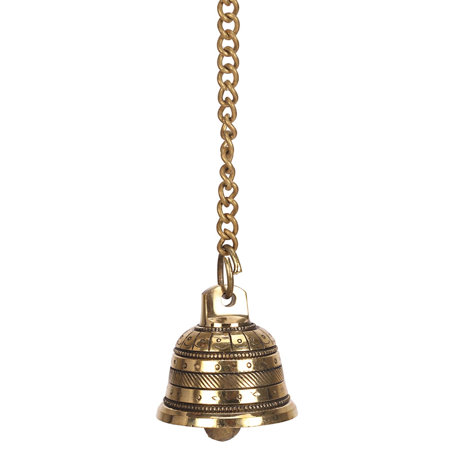 ARTVARKO Brass Hanging Bell with Chain Ghanti for Home Mandir Fine Bell for Pooja Room(Small 2x2 Inches with Chain 15 Inch)