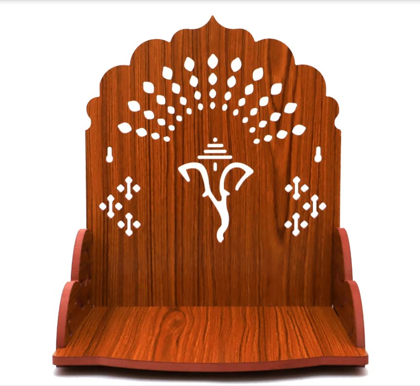 Tarini Gallery Wooden Temple Wall Mounted Hanging Table top Pooja Mandir God Stand Shelf for Home Office and Gifting (Ganesh)
