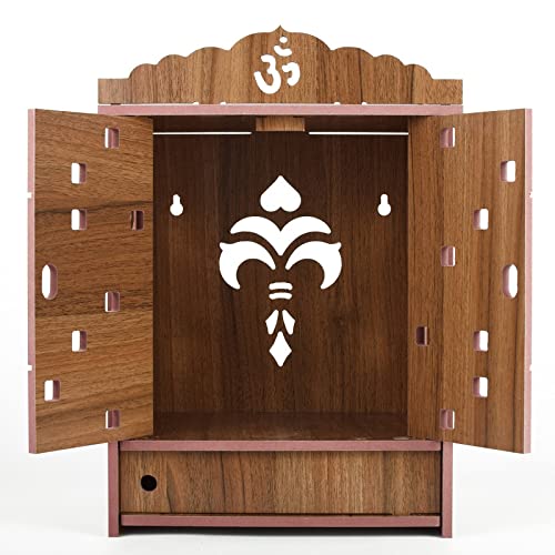CrazyInk Wooden Readymade Wall Hanging Puja Temple for Home God Stand for Pooja Room Mandir Wood Devghar Stand for Office and Shop Crazyink-443