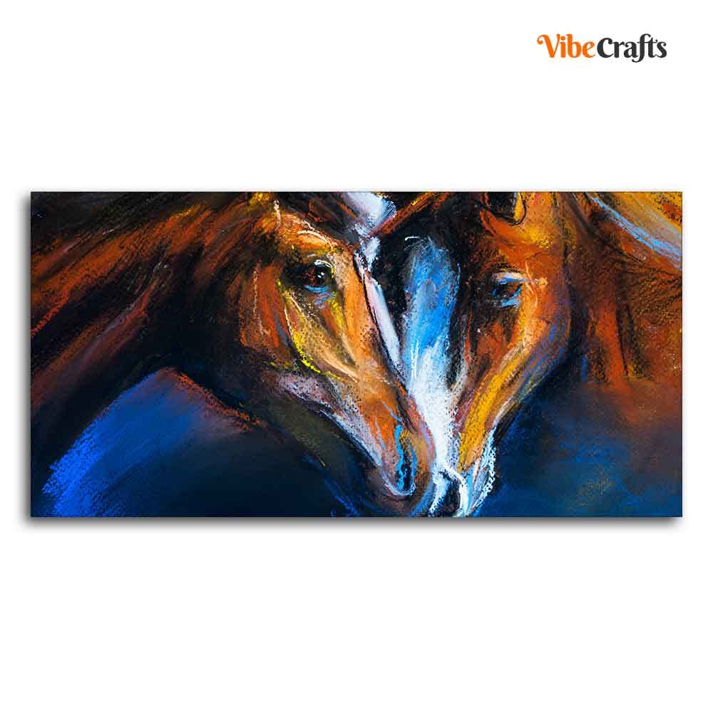VIBECRAFTS Beautiful Pair of Horses Panoramic Premium Canvas Wall Painting With Frame for Living Room Drawing Room Home|Office|Gift (PTVCH_2225)