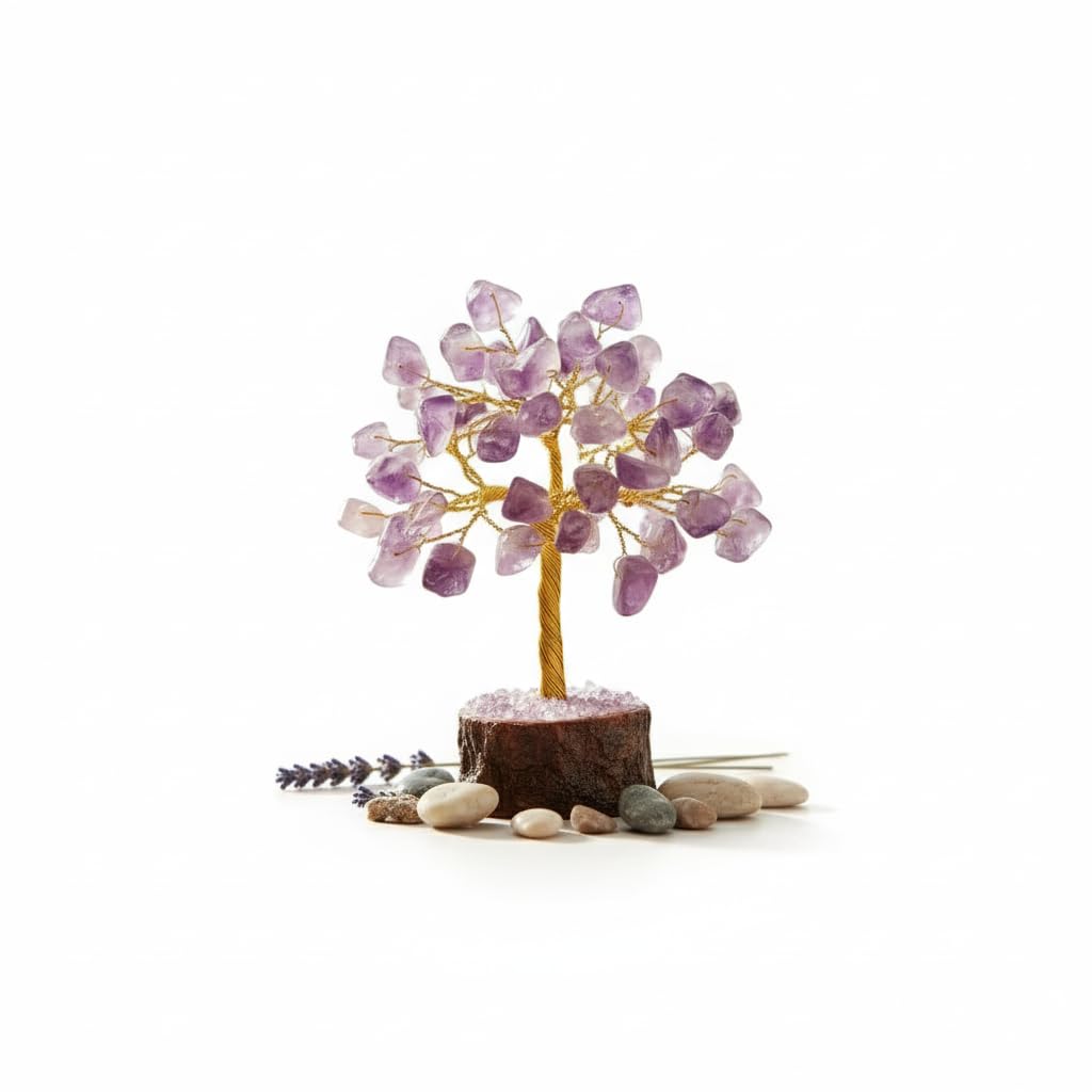 Arihant Gems and Jewels® Natural Crystal Mini Tree for Home Decor & Vastu | Feng Shui Healing Stone Tree | Wealth & Positive Energy Bonsai Gift | Clear Quartz | Amethyst