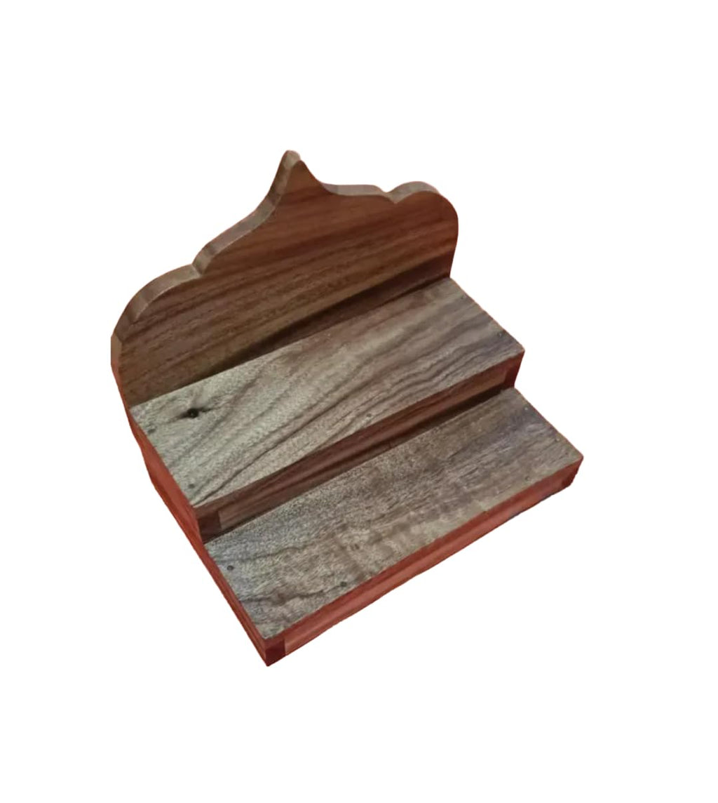 Tukai Home Decor Wooden 2-Tier Sheesham Wood Pooja Chowki | Handmade Wooden Bajot/Patla/Peedha for Mandir & Home Temple | Wedding & Festival Decor | 40 x 25 x 25 CM (40×25)