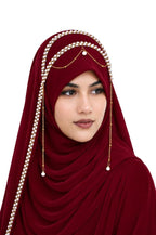 AL NOOR HIJAB Women's Pearl Chain Stone Hijab Scarf WIth Chiffon Dupatta