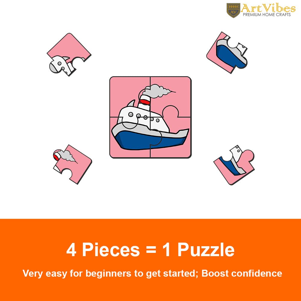 Artvibes Vehicle Wooden Jigsaw Puzzle Games for Children & Kids | Jigsaw Puzzles for Kids Age 2-5 | 4 Pieces Puzzle | Toddler's Wooden Puzzles (PZ_504N), Set of 6