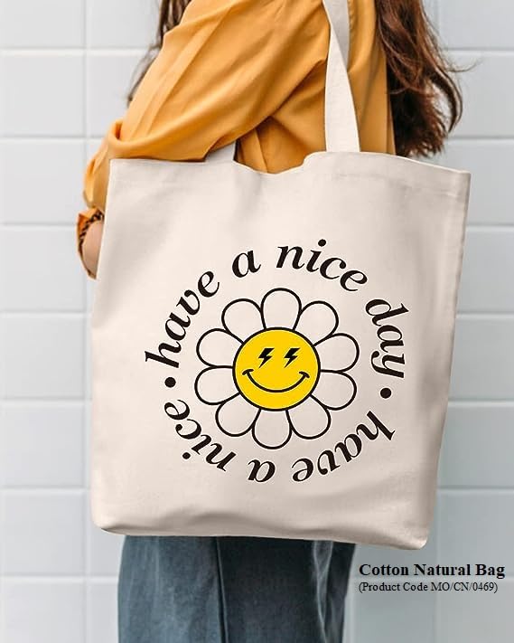 MyOrganicBag - Handmade Canvas Tote Bag Aesthetic, Reusable Organic Cloth Cotton Bags for School, Shopping, Beach, Grocery - Made in India