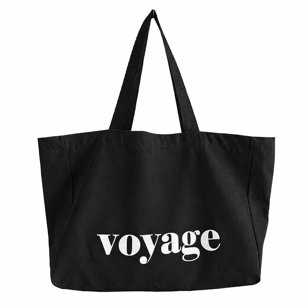 HOMELYA Large Cotton Canvas Zippered Tote Bag for Women | Reusable Eco-Friendly Shoulder Carry Bag | Spacious Shopping, Office & College Handbag (Voyage Black)