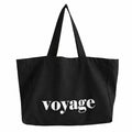 HOMELYA Large Cotton Canvas Zippered Tote Bag for Women | Reusable Eco-Friendly Shoulder Carry Bag | Spacious Shopping, Office & College Handbag (Voyage Black)
