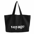 HOMELYA Large Cotton Canvas Zippered Tote Bag for Women | Reusable Eco-Friendly Shoulder Carry Bag | Spacious Shopping, Office & College Handbag (Voyage Black)