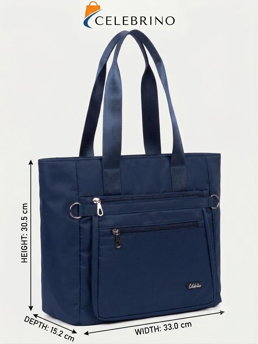 CELEBRINO Spacious Tote Handbag for Women | Nylon Hand Bags with Multiple Zip Compartments | Waterproof Large Shoulder Bag for Office, College, Travel & Shopping | Multi Pocket Zipper Handbags