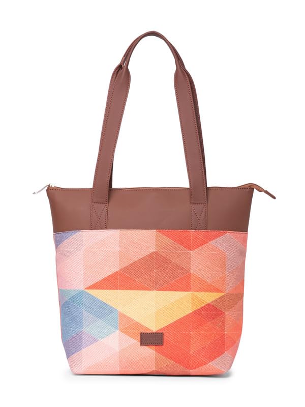 ZOUK GeoOptics Geometric Printed Women's Jute Handcrafted Vegan Leather Multicolor Everyday Tote