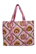 HOUSE OF GULAB Tote Bag for Women Cotton Canvas Tote Bag with Long Handle & Inside Pocket Shoulder Handbag Shopping College Office Travel Reusable Cloth Bag Large Ladies Bag (Baby Pink & Brown)