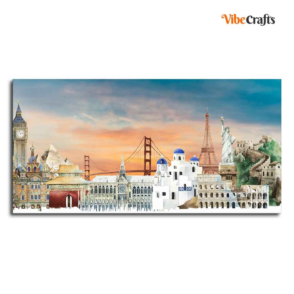 VIBECRAFTS Canvas Paintings for Living Room Drawing Room Premium Canvas Wall Painting of Famous Monuments for Home|Office|Gift(PTVCH_2356)