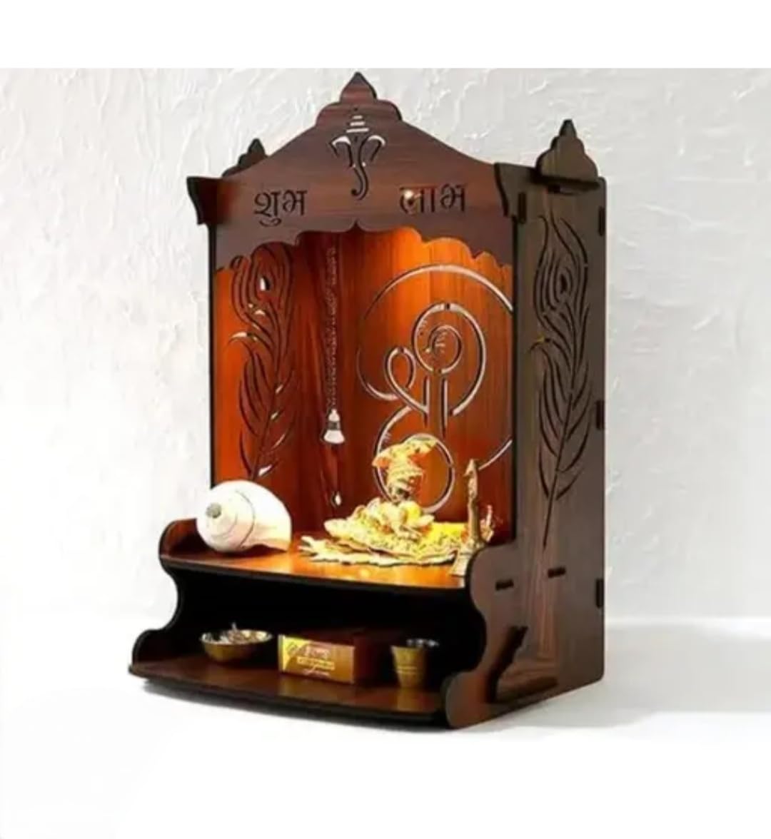 Wooden Handcrafted Pooja Mandir Decorative Temple, Compact Tabletop Design for Home Décor,Wooden Pooja Mandir for Home Temple