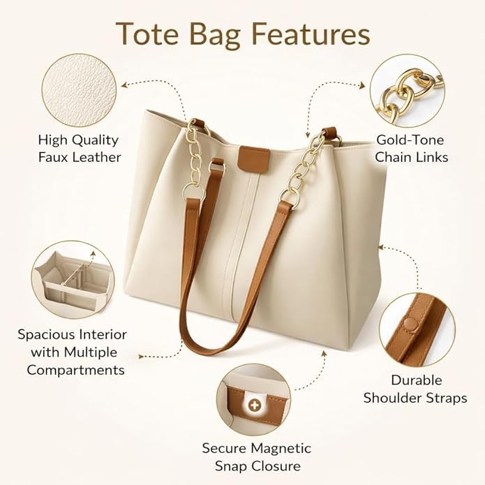 AESTHETIC Women’s Shoulder Handbag | Elegant PU Leather Tote with Chain Strap & Teddy Charm | Stylish Daily Use Purse for Office, College & Casual Outings-T-03