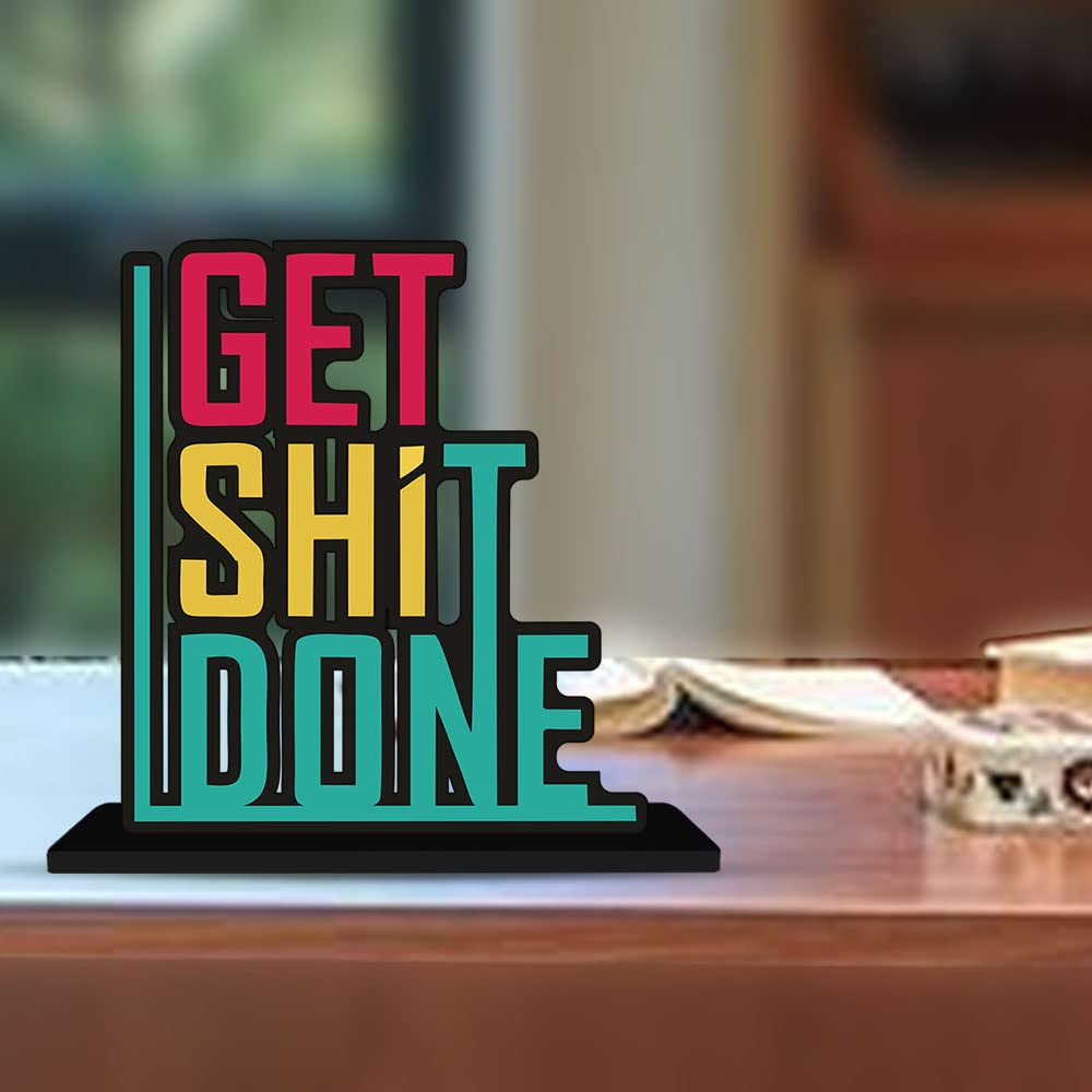 Artvibes Wooden Idols and Figurine Get Done Motivational Quote Table Decor for Office Desk|Home Decoration|Living Room|Bedroom|Modern Art Wood Showpiece Decorative Gifting Item(Sp_1103)