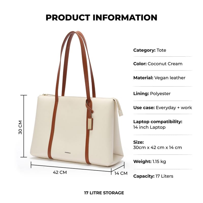 MOKOBARA The Easy Going Tote | Vegan Leather Black Tote Bag for Women (Coconut Cream 2.0)