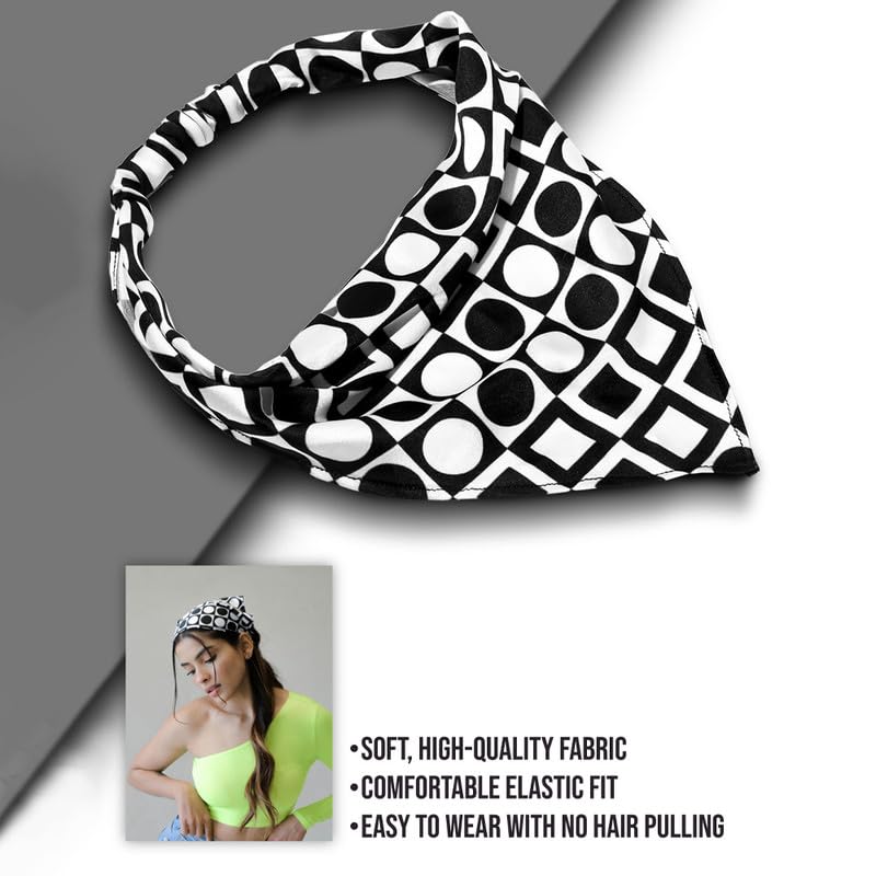 Hair Drama Co. Monochrome Printed Women Elastic Scrunchies Hair Bands Retro Hair Ties Scarf Rubber Band Hair Accessories for Women & Girls