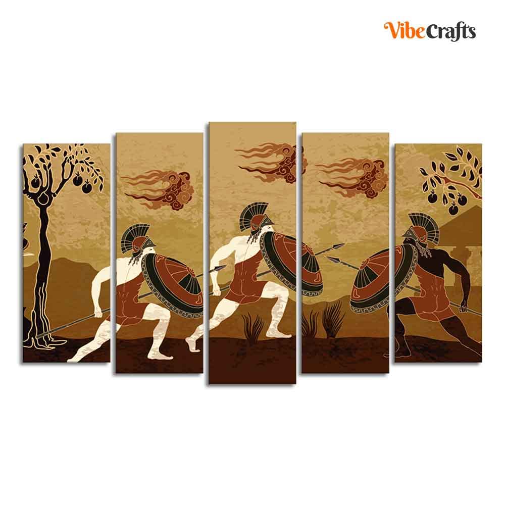 VIBECRAFTS Ancient Greece Premium Wall Painting of Five Pieces For Home|Office|Living Room|Gift (PTVC5Pcs2_6625)