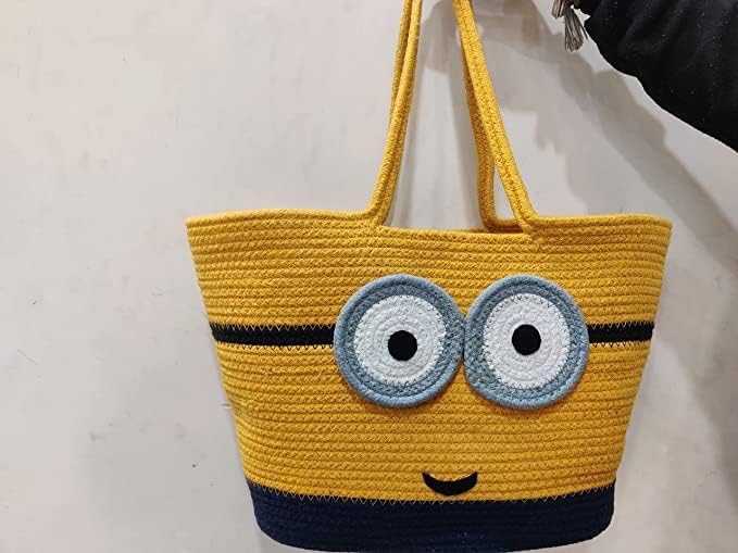 BEAUTIFUL HOMMIES Attractive Hand Bag |large Tote Bag |Summer Bag | Bucket Bag | Basket Bag | Bamboo Tote | Beach Bags for Women|Boho Bag|Handbag |Jute Bag |Handmade Bag (YELLOW BLACK)