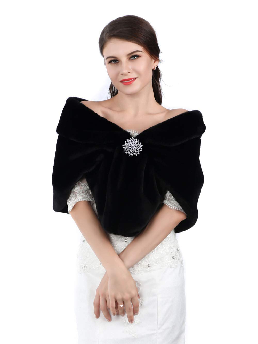 Aukmla Aukmla Wedding Black Faux Fur Wraps and Shawls Wedding Bridal Stoles Scarf for Brides and Bridesmaids