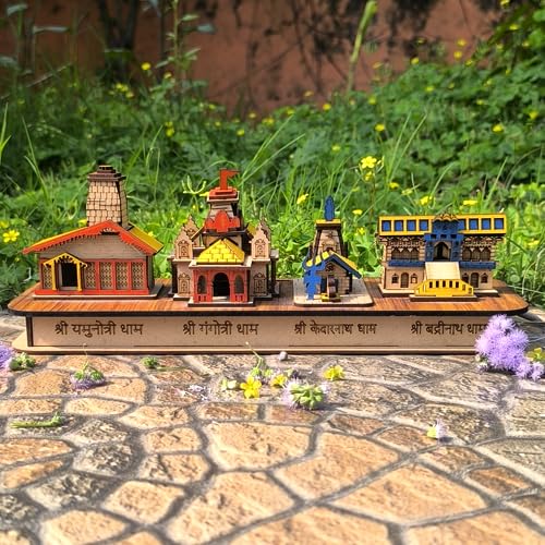 HaridwarDivine The Himalayan River Handcrafted Char Dham Temple Models in 3D MDF Wood - Kedarnath, Badrinath, Gangotri, Yamunotri for Spiritual and Decorative Home/Office Decor