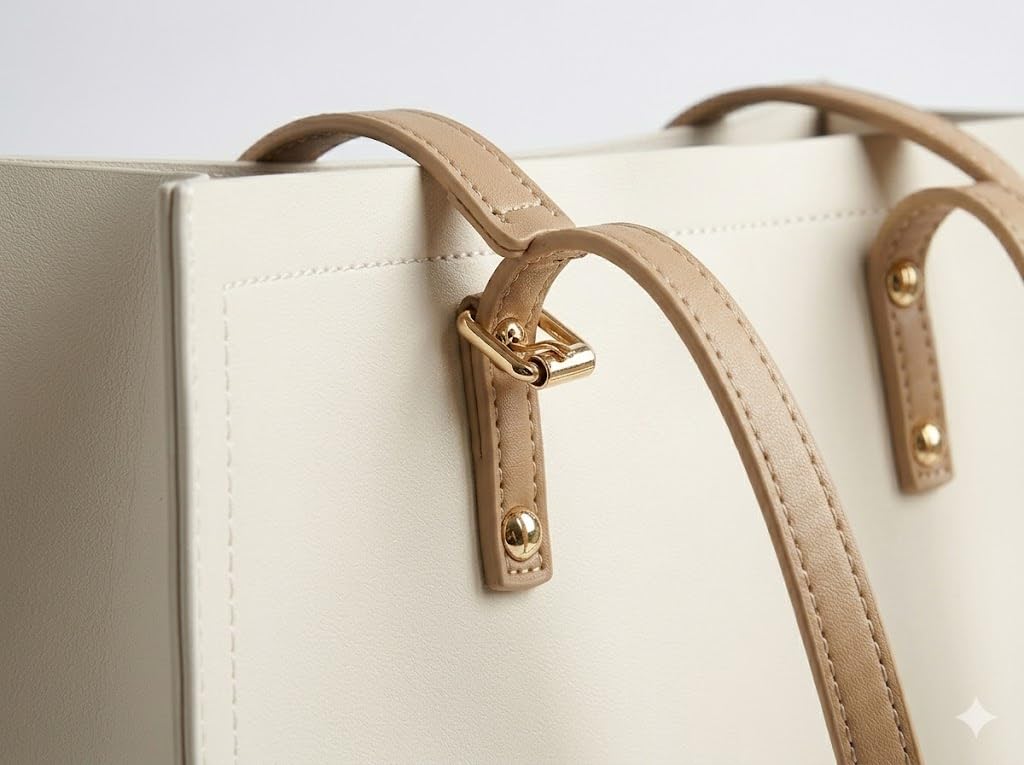 PAVILONN Tote Bag for Women PU Leather Handbag Ladies Shoulder Purse Office Shopping Travel Carryall Large Capacity Fashion Daily Use Girls Tote Bag (WHITE)