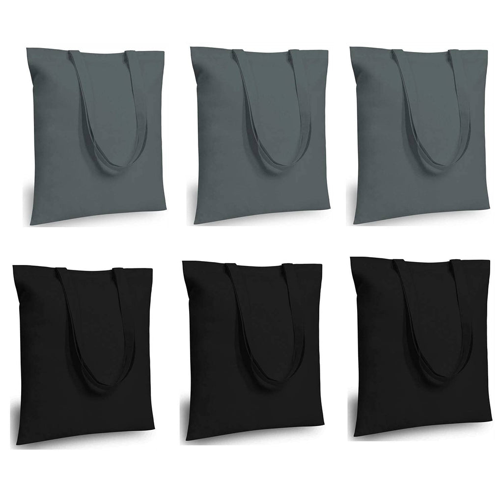 Lify Cotton Canvas Tote Bags Bulk Shopping Bag for Crafts, DIY Reusable Grocery Bag, 14 X 16 Inch – 6 Piece Pack (Black (3Piece)+ Grey(3Piece))