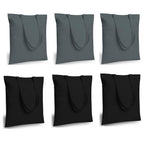 Lify Cotton Canvas Tote Bags Bulk Shopping Bag for Crafts, DIY Reusable Grocery Bag, 14 X 16 Inch – 6 Piece Pack (Black (3Piece)+ Grey(3Piece))