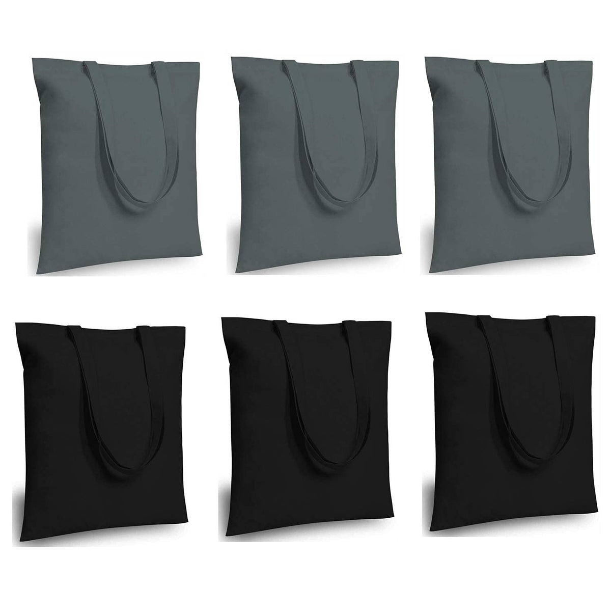 Lify Cotton Canvas Tote Bags Bulk Shopping Bag for Crafts, DIY Reusable Grocery Bag, 14 X 16 Inch – 6 Piece Pack (Black (3Piece)+ Grey(3Piece))