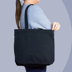 Plain Natural/Black Horizontal Cotton Canvas Tote Bag Zip & Inner Pocket