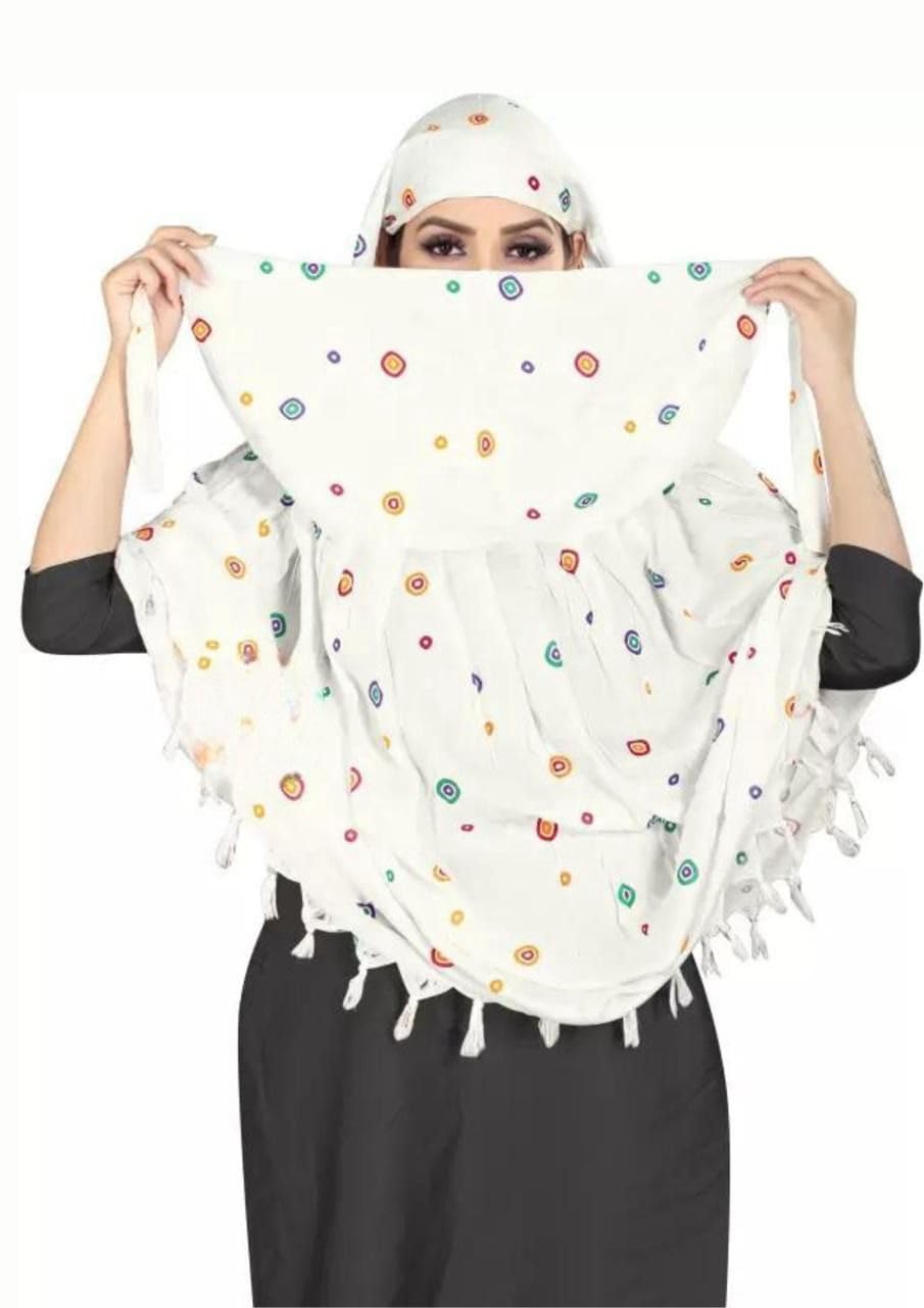Vinsh Enterprise Cotton Long Scarf Cum Mask Scarves Usable for Vehicle Driver | White Printed Design | Universal Size | For Girl & Women | Soft & Breathable Sun Protection (Square Triangle)